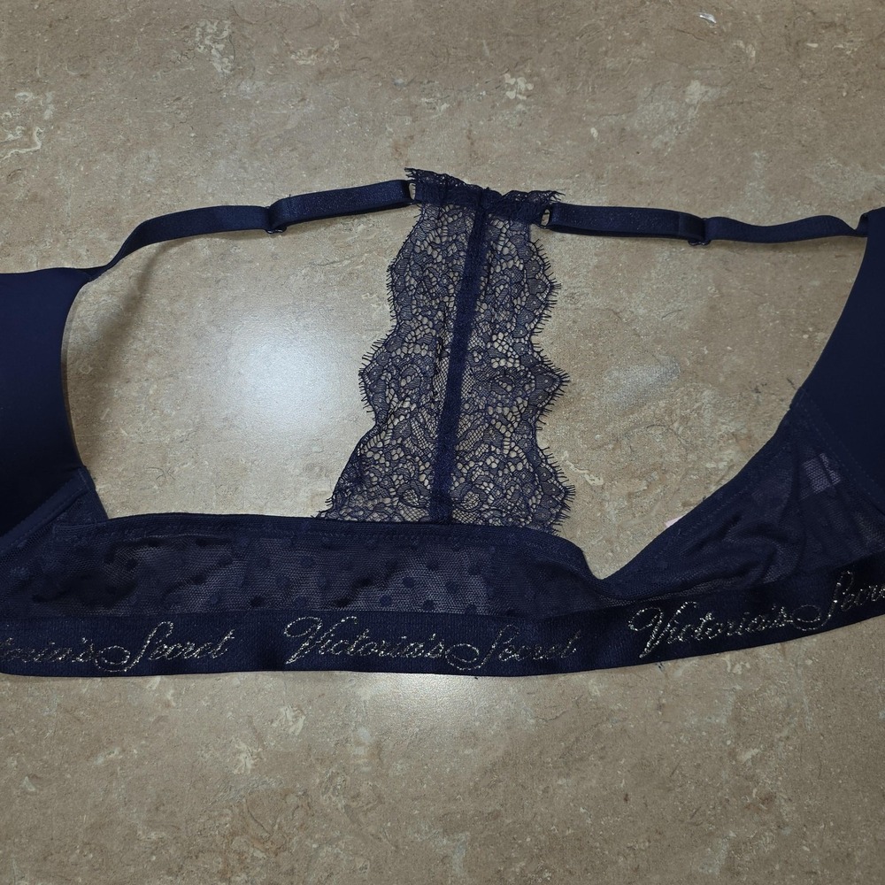 Victoria's Secret Bra Womens 36C Blue Push Up Lace Racerback Front Close - Picture 6 of 9